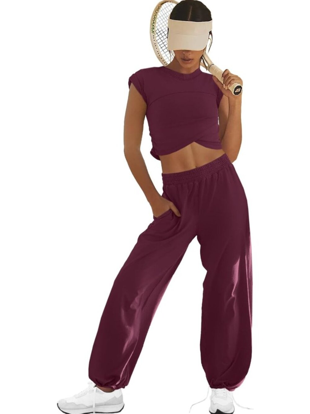 Chic Women's Lounge Set - Crop Top & Wide Leg Pants with Pockets, Comfy Outfit